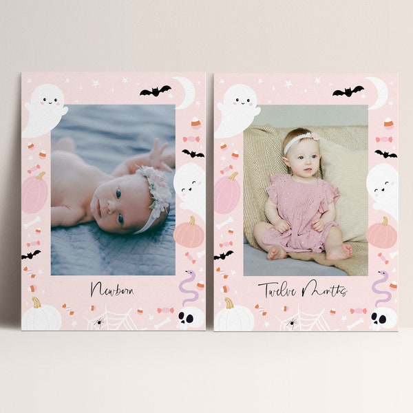 Spooky One Photo Birthday Banner, Two Spooky, Halloween Party, Girl Birthday, Editable Favor Tags, INSTANT DOWNLOAD