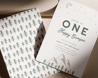 Boho One Happy Camper First Birthday Invitation (Digital Template)