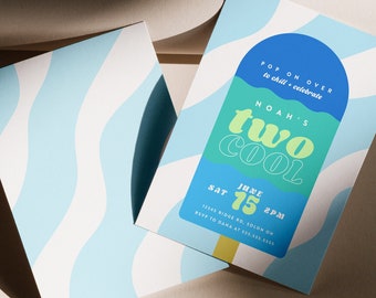 Two Cool Birthday Invitation, Popsicle Party, Kid Summer Two Cool Invite, Pool Party 2nd Birthday Evite, Digital Editable Instant Download