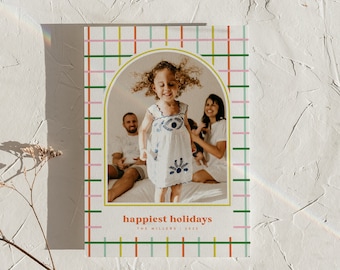 Plaid Christmas Photo Card Template: Modern Holiday Card (Digital Printable Instant Download)