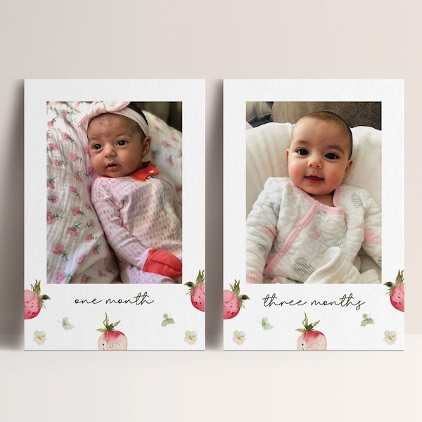 Strawberry Photo Banner, Berry First Birthday Milestone Banner, Editable Strawberry Party Decorations, INSTANT DOWNLOAD