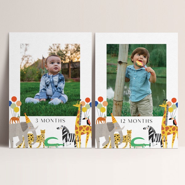 Party Animals Photo Banner, Safari, Elephant, Jungle Animals, Wild One, Two Wild, Party Animals, Editable Template, INSTANT DOWNLOAD