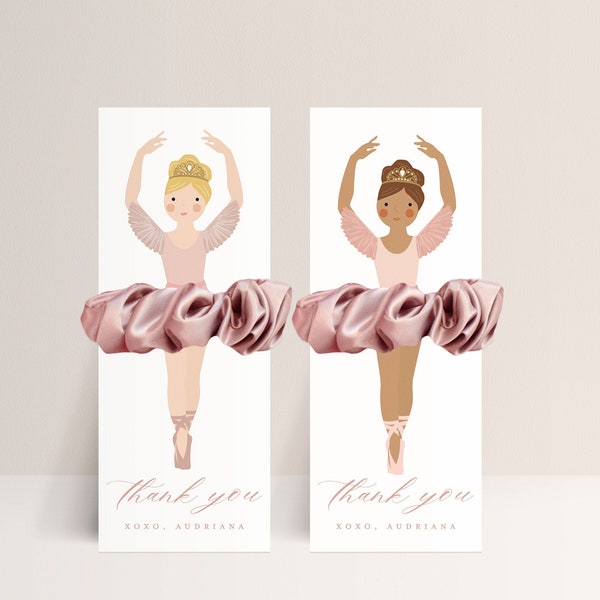 Ballerina Scrunchie Card Template, Ballet Dancer Party Favor, Editable Digital Download, Printable Template, INSTANT DOWNLOAD