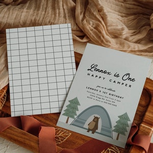 Editable Happy Camper Invitation, One Happy Camper Birthday Invitation, Boy First Birthday, Digital Template, Instant Download
