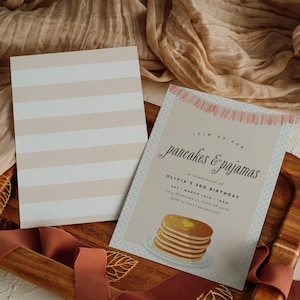 Pancakes and Pajamas Party Birthday Invitation, Digital File, Printable, Pancake Party Invite, Pajama Party, Sleepover Party