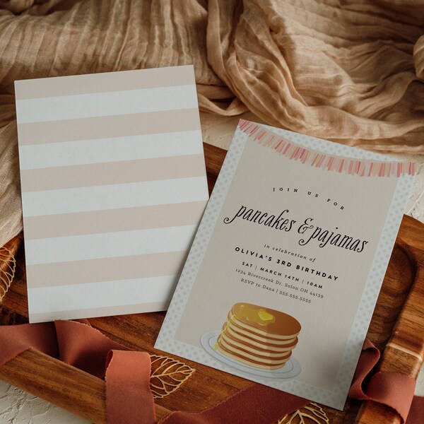 Pancakes and Pajamas Birthday Party Invitation (Digital File)