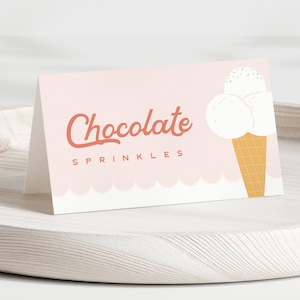 Bearbeitbare Eiscreme-Lebensmittelkarten, Eis-Sozialgeburtstags-Party-Lebensmittelzelte, Pastelleistüte druckbare digitale Vorlage, sofortiger Download