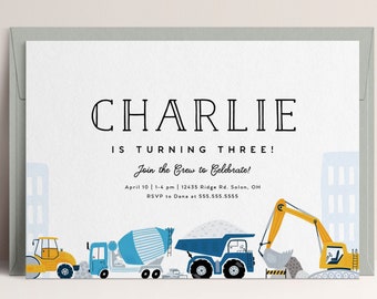 Construction Trucks Birthday Invitation, Construction Site Birthday Invitation, Dump Truck Birthday Invitation, INSTANT DOWNLOAD