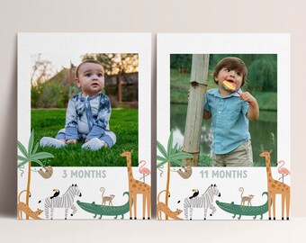 Wild One Safari Photo Banner: Boy First Birthday (INSTANT DOWNLOAD)