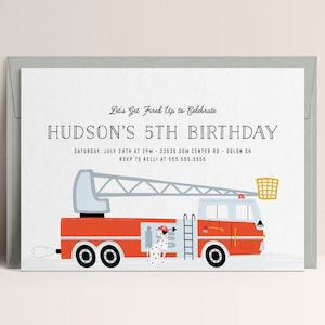Fire Truck Birthday Invitation: Dalmatian Firefighter, Editable Template (Digital Download)