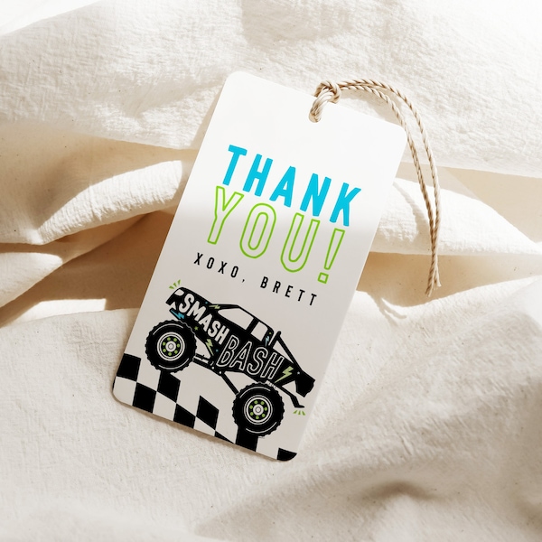 Monster Truck Favor Tag Template, Monster Jam, Monster Bash Birthday Party, Monster Trucks Editable Digital Template Instant Download