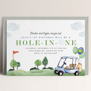 Golf First Birthday Invitation: Hole-in-One Party (Editable Digital Template)