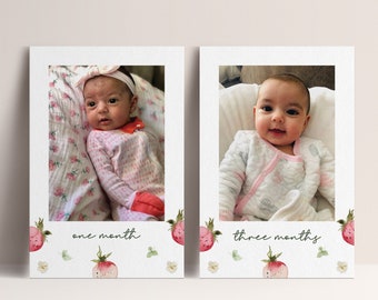 Strawberry First Birthday Photo Banner: Editable Milestone Decor (INSTANT DOWNLOAD)