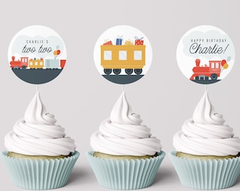 Train Cupcake Toppers: Modern 2nd Birthday Party (INSTANT DOWNLOAD)