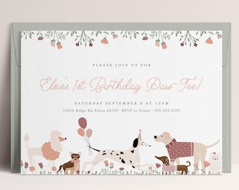 Girl Dog Birthday Invitation: Floral Puppy Pawty (INSTANT DOWNLOAD)