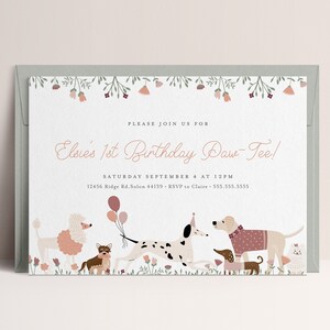 Convite de aniversário para cachorrinha: Pawty de cachorrinho floral (DOWNLOAD INSTANTÂNEO)