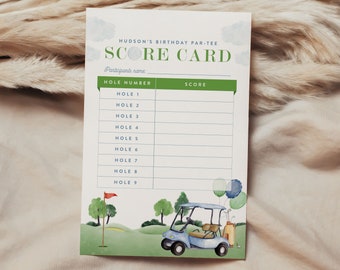 Editable Golf Score Card Birthday Par-tee Game Golfing Boy Hole-in-One Activity Cards Download Printable Template Digital Corjl