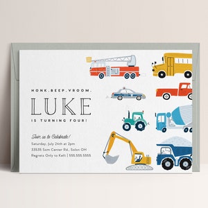 Transportation Birthday Invitation Truck Birthday Invitation Cars Birthday Invite  Editable Digital Template INSTANT DOWNLOAD