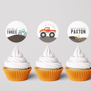 Monster Truck Birthday Cupcake Toppers: Editable Party Decor (INSTANT DOWNLOAD)