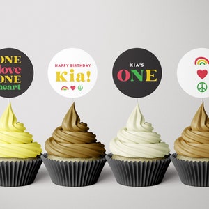 One Love Birthday Cupcake Toppers, Rastafari First Birthday Cupcake Toppers, Bob Marley, Peace, Love, Reggae, Decorations, INSTANT DOWNLOAD