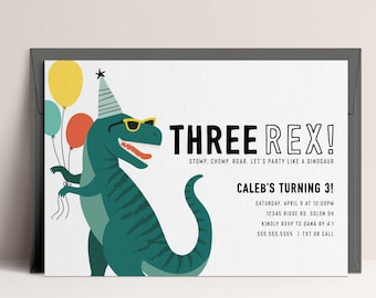 Three Rex Dinosaur Birthday Invitation Modern Tyrannosaurus Dinosaur Invitation Editable Digital Invitation Template INSTANT DOWNLOAD