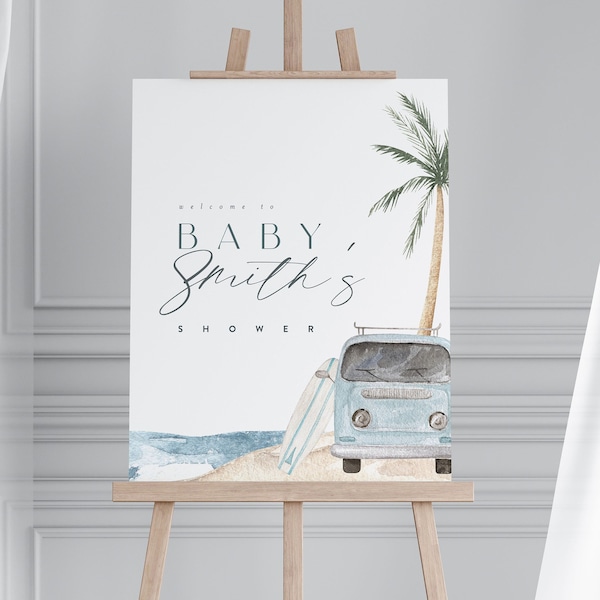 Baby on Board Welcome Sign, Surf Beach Baby Shower Welcome Sign Template, Summer Baby Shower Editable Sign, Printable Sign Beach Party