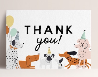 Puppy Pawty Editable Thank You Card, Dog Theme, Dog Birthday Party, Editable Thank You Card, INSTANT DOWNLOAD