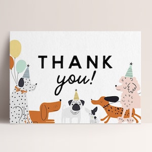 Tarjeta de agradecimiento editable Puppy Pawty, tema del perro, fiesta de cumpleaños del perro, tarjeta de agradecimiento editable, DESCARGA INSTANTÁNEA
