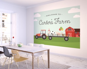 Tractor Farm Birthday Backdrop: Party Banner (Instant Download)