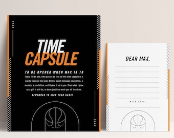 Basketball Time Capsule, Modern Basketball Party, Boy Birthday Party, DIY Editable Digital Download