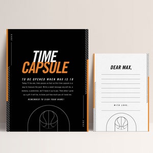 Capsule temporelle de basket-ball, fête de basket-ball moderne, fête d’anniversaire de garçon, téléchargement numérique modifiable DIY