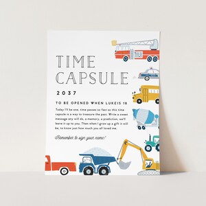 Transportation Time Capsule Sign and Card: Truck & Cars Birthday (INSTANT DOWNLOAD)
