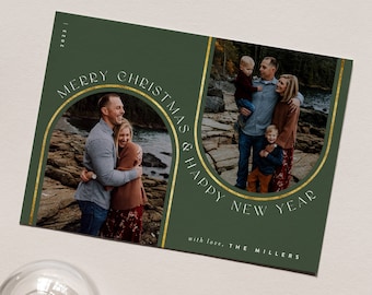 Arch Photo Christmas Card Template: Boho Holiday Design (Editable Template)