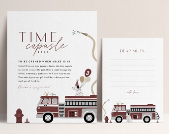 Fire Truck Birthday Time Capsule Fire Engine Fire Truck Birthday Party Fire Truck Editable Digital Instant Download