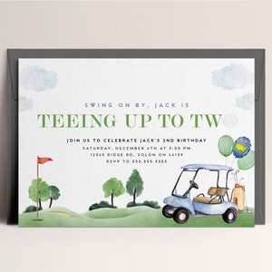Golf 2nd Birthday Invitation, 2nd Birthday Masters Golf Invitation, EDITABLE invitation, INSTANT DOWNLOAD image 1