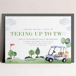 Golf 2nd Birthday Invitation, 2nd Birthday Masters Golf Invitation, EDITABLE invitation, INSTANT DOWNLOAD image 1