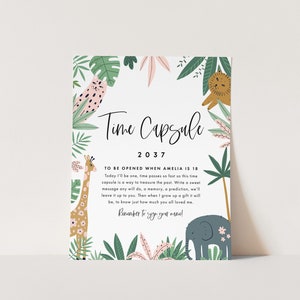 Bewerkbare meisje Wild One Time Capsule teken en kaart, Wild One Party Decorations, dieren, Safari, Jungle, INSTANT DOWNLOAD