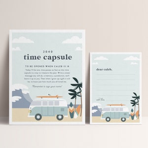 Surf verjaardag tijdcapsule teken en kaart, bewerkbare surf verjaardagsdecoratie, strandsurffeest, retro surf, INSTANT DOWNLOAD