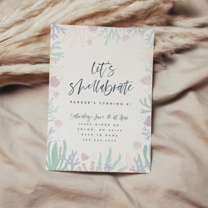 Plantilla de invitación de concha de mar Shellabration Party Invitation Sea Shells Party Invite Girl Birthday Editable Digital INSTANT DOWNLOAD