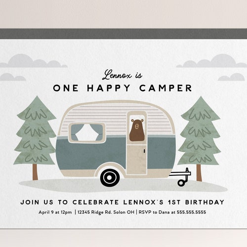 Editable Happy Camper Invitation One Happy Camper Birthday - Etsy