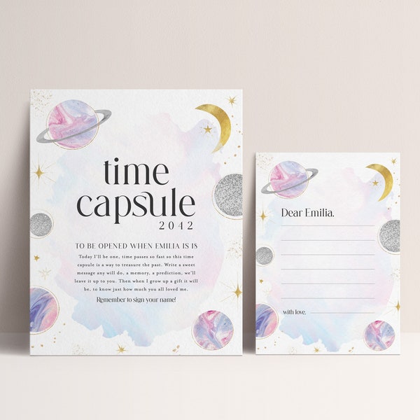 Celestial Birthday Time Capsule, Magic One, Pastel Rainbow Galaxy, Space Disco, Girl Birthday Editable Template,  INSTANT DOWNLOAD