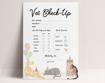 Vet Check Up Exam Sheet Pet Check-Up Cat Birthday Party Kitty Party Hospital Puppy Party Corjl Template Instant Download