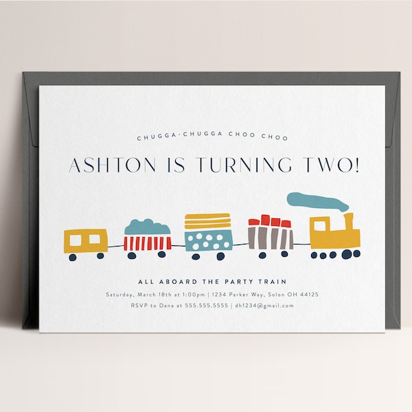 Train Invitation Template Modern Train Birthday Minimalistic Train Party Invitation Editable Digital Template INSTANT DOWNLOAD