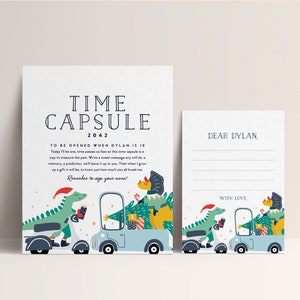 Dinosaur Christmas Birthday Time Capsule, Oh what Fun, Dinosaurs and Cars, Editable Template,  INSTANT DOWNLOAD