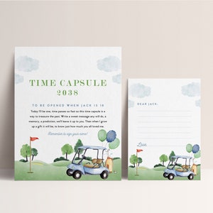 Golf Time Capsule, Hole in One Time Capsule, Hole-in-One Party, EDITABLE Time Capsule Sign and Card,  INSTANT DOWNLOAD