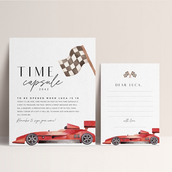 Race Car Birthday Time Capsule, Modern Race Car Birthday, Two Fast, Fast One, Digital Printable, Editable Digital Template, INSTANT DOWNLOAD