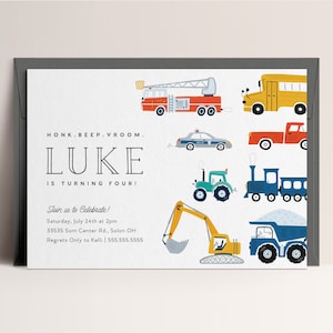 Transportation Birthday Invitation: Trucks, Cars, Train (Instant Download)