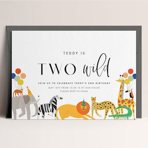 Safari Zwei Wild Geburtstag Einladung Dschungel Tiere Party Einladung Safari Dschungel Einladung Editierbare Digitale Vorlage SOFORTIGER DOWNLOAD