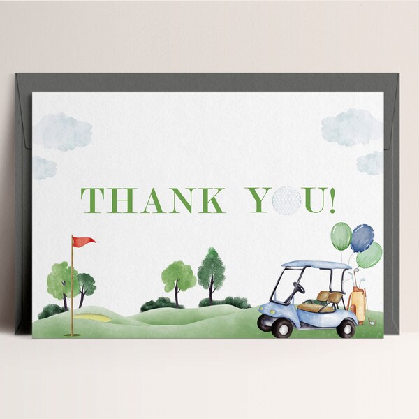 Golf Birthday Thank You Card, Hole in One, Golf Thank You Car,  Hole-in-One Party, EDITABLE Thank you card,  INSTANT DOWNLOAD