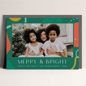 Merry and Bright Photo Card Template, Christmas Card, Holiday Photo Card, Minimalistic Holiday Card Template, INSTANT DOWNLOAD